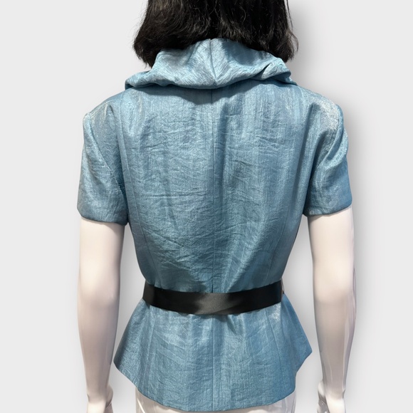 Vintage 1990s Adrianna Papell Metallic Blue Ruffle Blouse - Picture 3 of 4